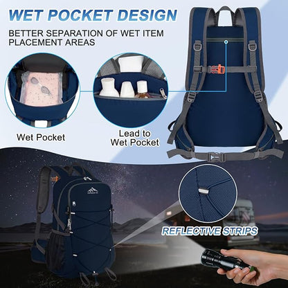 BKNOOU 40L Lightweight Hiking Backpack Packable Camping Backpack Waterproof Hiking Daypack Men Women Foldable Travel Daypack