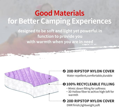 zzlamb Camping Blanket, Lightweight Cloak Puffy Down Alternative Travel Blanket, Portable & Windproof Warm Outdoor Blanket, Cozy Quilt Plane Car Picnic Hammock Beach Backpacking, 52x75in