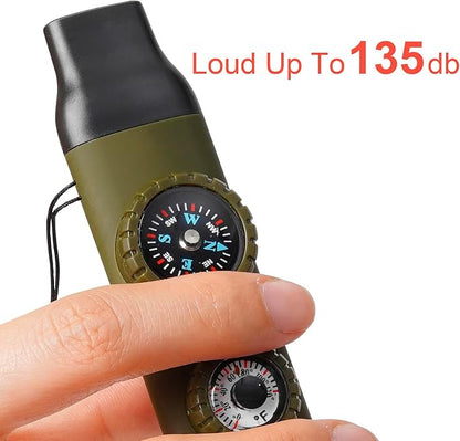 Viriber Whistle Emergency Camping Hiking Survival Whistle，Outdoor Multifunctional Tool with Lanyard,Compass,Thermometer,Ideal for Kayaking, Boating,Climbing