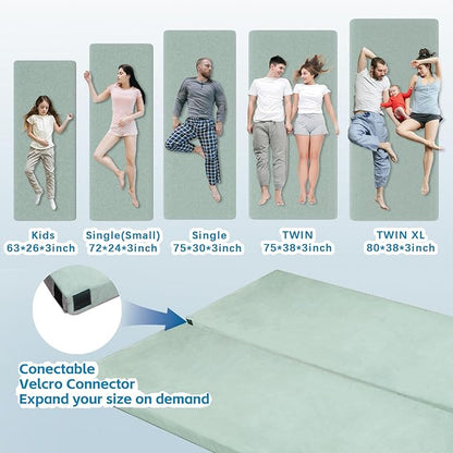 KingChii CertiPUR-US Memory Foam Camping Mattress, Portable Roll Up Travel Car Camping Mattress Sleeping Pad & Floor Mattress, Cot Mattress Guest Bed for Sleepover with Waterproof Cover & Travel Bag