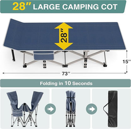 ZENPETIO Folding Camping Cot for Adult, 28In Portable Sleeping Cot with Mattress, Outdoor Heavy Duty Cot Bed for Camp with Carry Bag, Max Loading 500lbs for Home, Office, Camp, Travel, Vacation