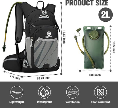 Hiking Backpack Men Women,Hydration Backpack Pack with 2L Water Bladder,Lightweight Water Backpack for Hiking,Running,Cycling,Camping