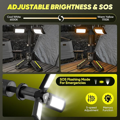 Telescopic Camping Lights with Stand, 5000LM Rechargeable LED Flashlight, 9 Color Modes, Collapsible Tent Lantern with Reflective Strips, Magnetic Base for Power Outages, Camping & Emergency