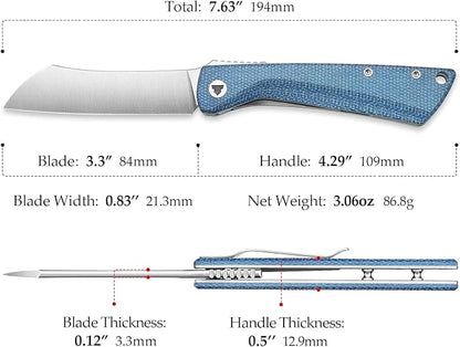 Higonokami Folding Pocket Knife for Men，3.3" 14C28N Satin Camping EDC Knives with Clip Micarta Handle，Norma-04L