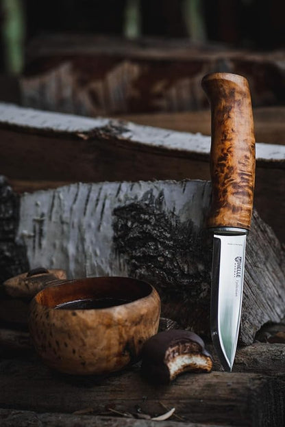 HELLE Knives - Fjellkniven - Fixed Blade - Classic Knife - Birch Wood Handle - 12C27 Stainless Steel - Made in Norway