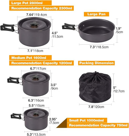 REDCAMP 11/12/17/22 PCS Camping Cookware Mess Kit, 800ml (28oz) Backpacking Camping Pot+Pan Set, Lightweight and Compact Cookware for Hiking, Picnic and Camping