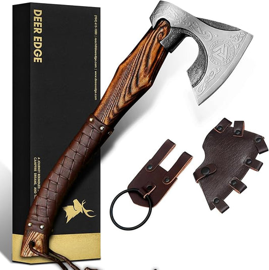 Carbon Steel Axe | Throwing Axe | Best Gift for him | Brown Wrapped Handle with Leather Sheath | Ideal for Camping and Hiking