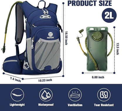 Hiking Backpack Men Women,Hydration Backpack Pack with 2L Water Bladder,Lightweight Water Backpack for Hiking,Running,Cycling,Camping