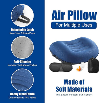 DAWNTREES 2 Pack Inflatable Pillow for Camping,Portable Compressible Ultra-light Travel Inflatable Pillow for Sleeping,Support The Neck and Lumbar,Backpacking Essentials (Blue)