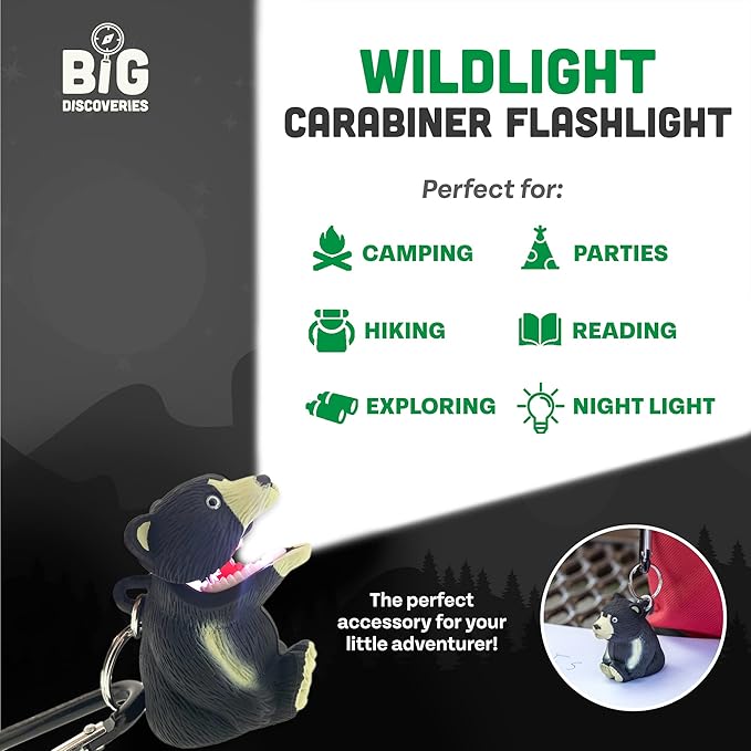 Big Discoveries WildLight Animal Carabiner Flashlight - Fun Mini Keychain Flash Lights for Kids, Nurses, Camping