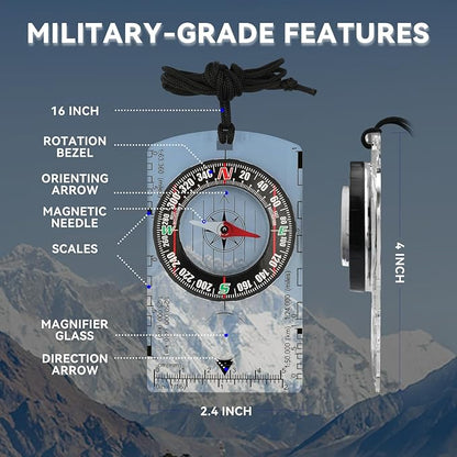 Orienteering Compass, Wilderness Survival Compass for Kids- Magnetic Gear Set Navigation Map- Backpacking Camping Hunting Survival