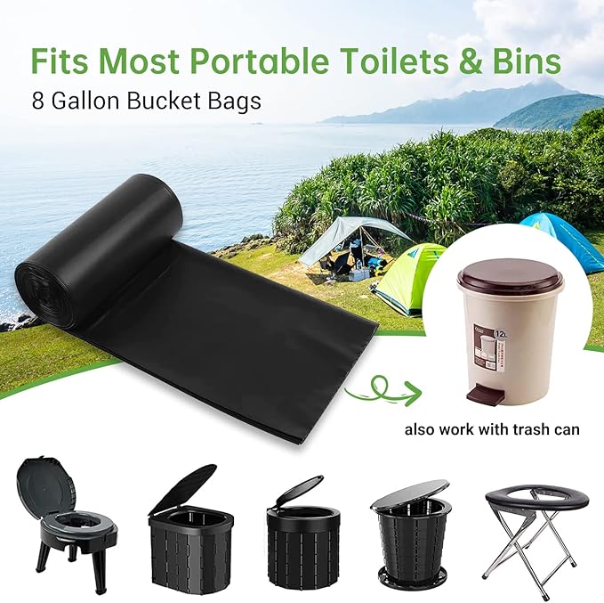 Toilet Bags 25 Count,Portable Trash Bags 8 Gallon 1.5 Mil Super Thickened Garbage Bags Kitchen Replacement Bags Plastic Free Waste Bags Ideal for Storing Household and Outdoor Waste (25)