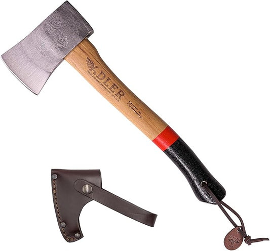 Adler - The Yankee, 15", German Forged, All-Purpose Wilderness Camping Hatchet & Kindling Splitting, Anti-Slip Wood Handle (Red Stripe)