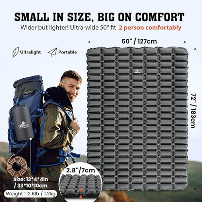 Hikenture Double Sleeping Pad,Ultralight Camping Mattress 2 Person,Backpacking Pad with Pump Sack,Inflatable Air Mat for Tent(1037-B2)