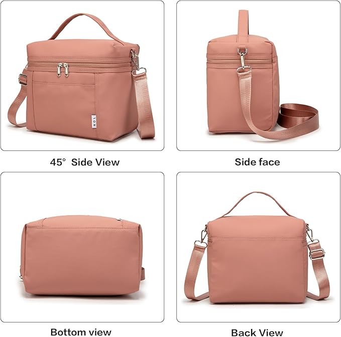 NOL Natural Organic Lifestyle Insulated Lunch Bags for Women Cooler Bag Lightweight Nylon Waterproof Lunch Box For Work (Dark Pink, Medium(normal))