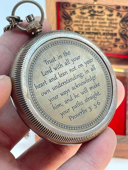 Brass Compass Engraved “Trust in The Loard” Compass is Unique Birthday Gifts for Men, Husband or Wife Customize Antique Compass is a Classy Gifts, with a Wooden Box.