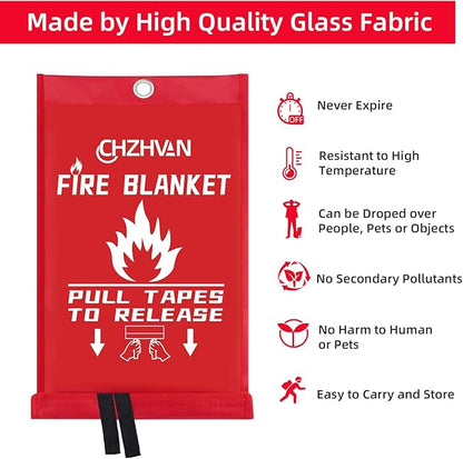 Fire Blanket for Home and Kitchen, 39.3" X 39.3" Emergency Fire Suppression Blanket with a Hook and a Pair of Gloves, for Car, Garage, Office & Camping, 1 Pack
