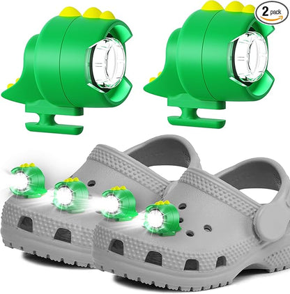 Shoes Lights 2 PCS, Headlights for Croc Shoes 3 Modes LED Flashlight, Cute Dinasour Shoe Headlamps Lasting 145 Hrs, Headlights for Croc Shoes IPX5 Waterproof Shoe Charm Shoes Headlights for Girls Boys