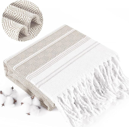 Boho Beige Throw Blanket Bedroom Living Room Accessories Sofa Couch Chair Essential Bohmian Aztec African Southwest Neutral White Fall Antique Vintage French Country Primitive Cottage Nursery Decor