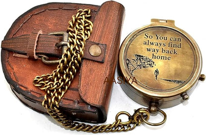 Military Compass For Hiking And Survival- Waterproof Brass Nautical Pocket Compass With Leather Carry Case & Chain For Camping Hunting Climbing Exploring Geology Outdoor Activities