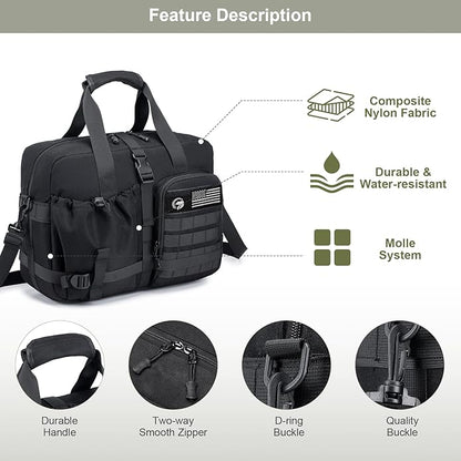 Tactical Travel Bag for Men Women, 15.6 Inch Laptop Bag Weekender Overnight Bag Carry on Bags for Airplane for Travel, Trip, Gym, Yoga with Adjustable Shoulder Strap Black