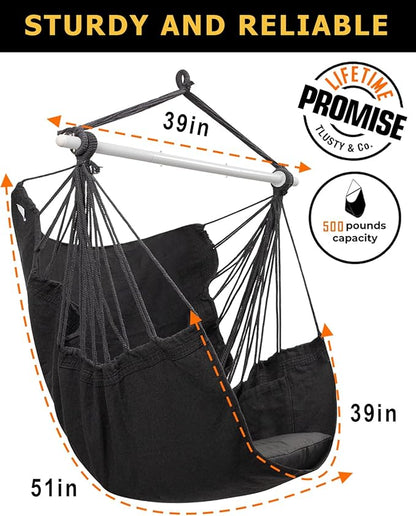 ADVOKAIR Hammock Chair Swing (500 lbs Max-2 Cushions) - Hanging Hammock Chair Rope Swing Indoor for Bedroom, Outdoor, Patio, Bedroom, Porch, Deck - Sturdy Steel Bar with Anti-Slip Safety Rings