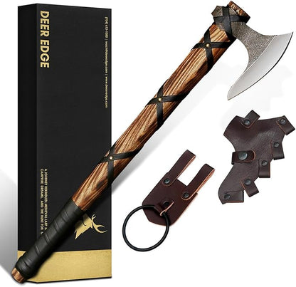 Steel Axe | Ragnar Axe | Camping Axe | Best Gift for him | Black Wrapped Handle with Leather Sheath