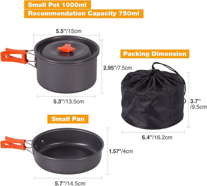 REDCAMP 11/12/17/22 PCS Camping Cookware Mess Kit, 800ml (28oz) Backpacking Camping Pot+Pan Set, Lightweight and Compact Cookware for Hiking, Picnic and Camping