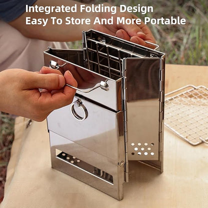 Camping Wood Burning Stove with Carry Bag,Foldable Camp Stove,Stainless Steel Collapsible Backpacking Survival Stove,Campfire Stove,Outdoor Folding Lightweight Stove for BBQ,Cooking,Picnic,Hiking