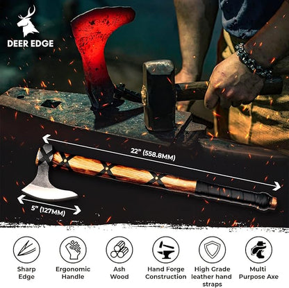 Steel Axe | Ragnar Axe | Camping Axe | Best Gift for him | Black Wrapped Handle with Leather Sheath