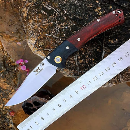 Watchman HD01 Pocket Folding Knife Stainless Steel D2 Blade Wood Handle with Clip Fishing Camping EDC Knife