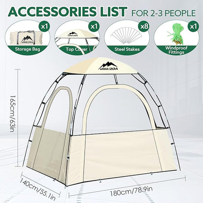 Sports Tent, 2-3 Person Outdoor Tent, 540° Transparent View,Waterproof/Coldproof, with Removable Top Cover, for Watching Sporting Events, Camping, Outdoor Activities (Khaki&Black) (Khaki)