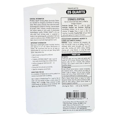 Potable Aqua Water Purification, Water Treatment Tablets - 50 count Bottle