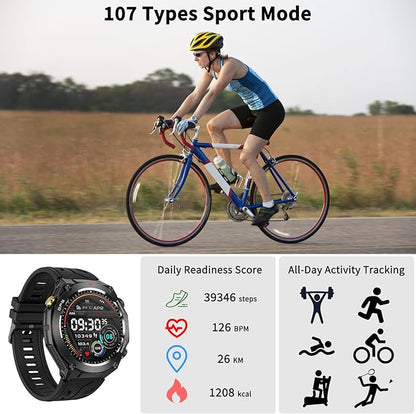 Military Smart Watch with GPS, Pressure/Altitude/Compass, Rugged Smartwatch for Men with 650mAh Extra-Large Battery, Answer/Make Call, 100+ Sports Mode, Metal Body Fitness Tracker for Android iOS