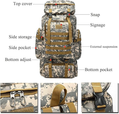70L Waterproof Hiking Daypack Large Hiking Backpack, Hunting Camping Rucksack Backpack for Men Outdoor Sports Backpack (Desert camouflage)