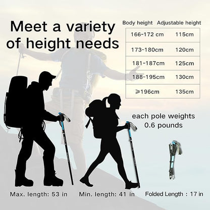 Folding Trekking Poles, Hiking Travel Poles, Hiking Equipment, Lightweight Trekking Poles, Suitable for Men and Women, The Elderly and Children，with an Outdoor Compass