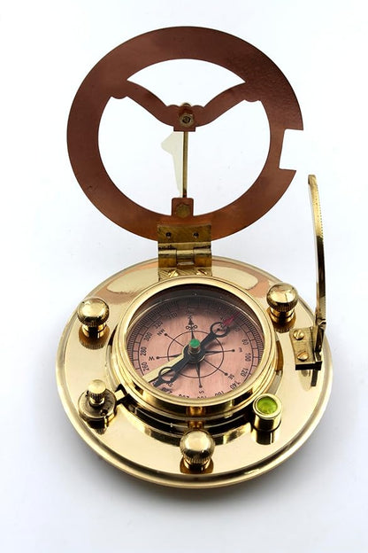 Brass Sundial Compass in Leather Case – Unique Nautical Gifts for Men, Antique Sailing Anniversary Gadget, Maritime Pocket Watch Clock, Nautical Decor for Him
