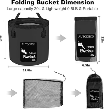AUTODECO 5 Gallon Collapsible Bucket Water Container Portable Wash Basin for Fishing Camping Car Washing Hiking 20L