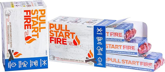 Pull Start Fire Pull String Firestarter | No Matches Required, Fire Starts in Seconds | for Campfires, Grill, Fireplace, BBQ | Lights Wet Wood, Easy to Use, Food Safe and Weather Resistant | 6 Pack