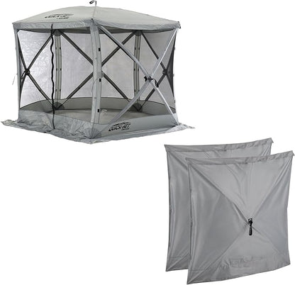 CLAM Quick Set Venture 9 x 9 Ft Portable Outdoor Camping Canopy Shelter, Gray + Clam Quick Set Screen Hub Gray Fabric, Accessory Only (6 Pack)