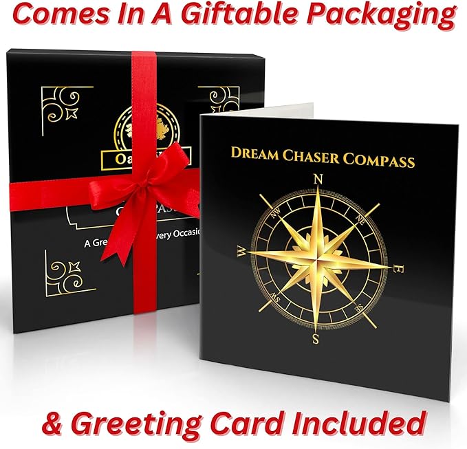 The Dream Chaser Compass in Wooden Box - 2025 Graduation Gifts for Him, College, High School, Birthday Gift Idea for Son, Boys, Daughter - Greeting Card Included, Inspirational, Motivational Present