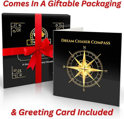 The Dream Chaser Compass in Wooden Box - 2025 Graduation Gifts for Him, College, High School, Birthday Gift Idea for Son, Boys, Daughter - Greeting Card Included, Inspirational, Motivational Present