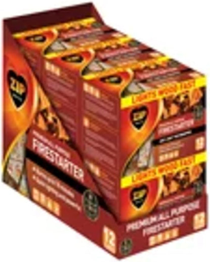 ZIP All Purpose for Outdoor and Indoor Long Burn Time Instant Light Fire Starter Ideal for Barbecue, Grilling, Camping, Hunting, Fishing, Tailgating, Firepits, Fireplace, Stove, Bonfires, Heating 12pk