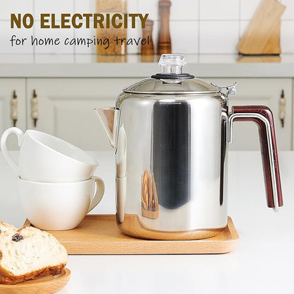 Hillbond 9 Cup Percolator Coffee Pot, Stainless Steel, Outdoor Camping, 72.0 fl oz
