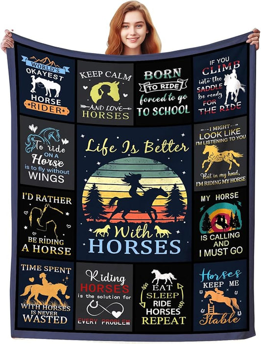 Horse Blanket Gifts for Girls Women,Soft Cozy Horses Blankets and Throws Bed Bedding,Funny Horse Themed Equestrian Gifts for Horse Lovers Kids 50"X40"