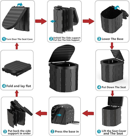 Portable Toilet for Camping,Folding Toilet with Lid,Foldable Car Travel Toilet Portable with Carry Bag for Camping,Car,Travel, Outdoor,Hiking,Backpack,Trips,Tent,Boat,Beach,Traffic Jam,Home (Black)