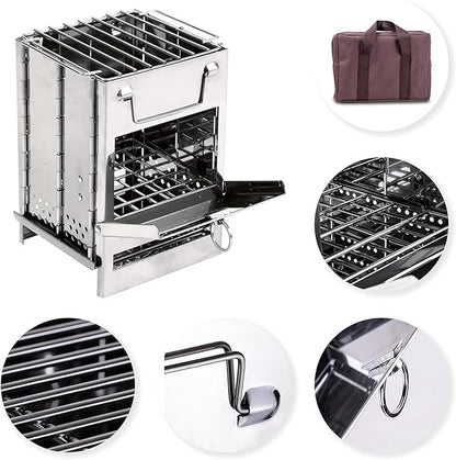 Wood Burning Camp Stove Camping Stove Folding Camp Mini Stove Rocket Stove Folding Stove Portable Backpacking Stainless Steel Light Folding Stove for Outdoor Tent Camping Picnic BBQ