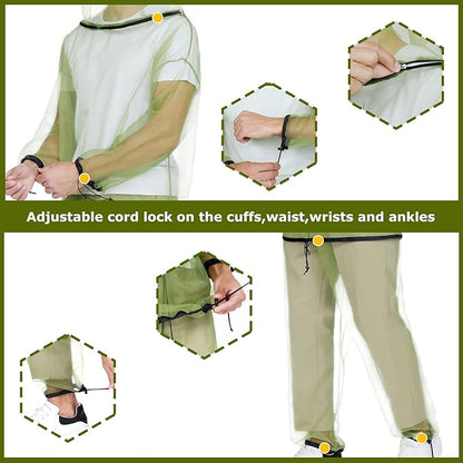 HENNCHEE Mosquito Suits for Adults, Mesh Net Bug Jacket Pant Suit, Outdoor Full Body Protection Mosquito Proof Clothing