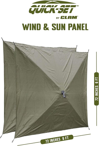 CLAM Quick Set Venture 9x9 Ft Portable Outdoor Camping Canopy Shelter, Green/Tan + Clam Quick Set Screen Hub Tent Wind & Sun Panels, Green (2 Pack)