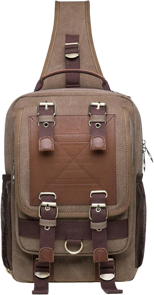 KAUKKO Canvas Messenger Bag Cross Body Shoulder Sling Backpack Travel Hiking Chest Bag